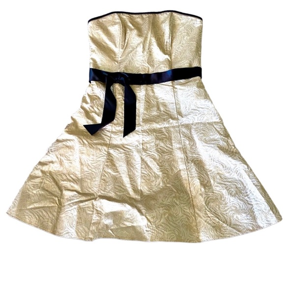 Gunne Sax mini cream with gold metallic brocade w/ black trim party dress prom - Picture 3 of 9